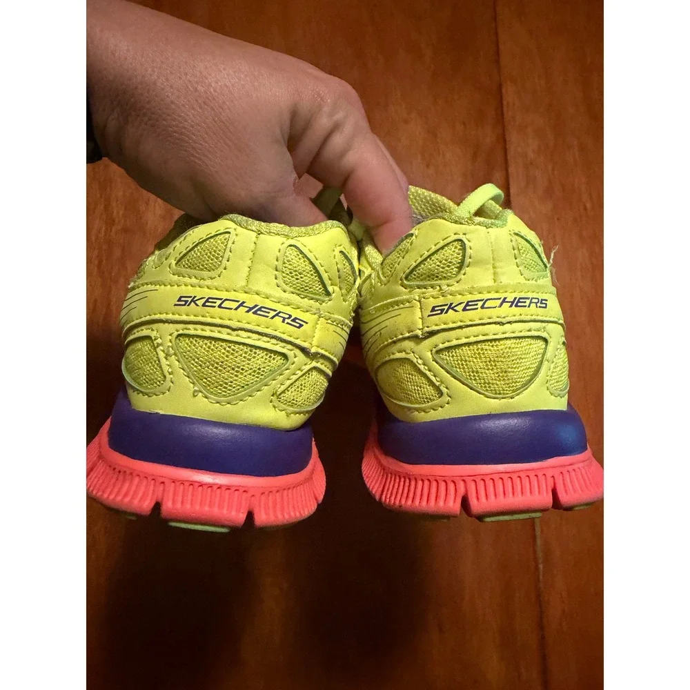 Skechers Flex Sole Memory Foam Neon Yellow Purple Pink Sneakers 11726 Women 6.5